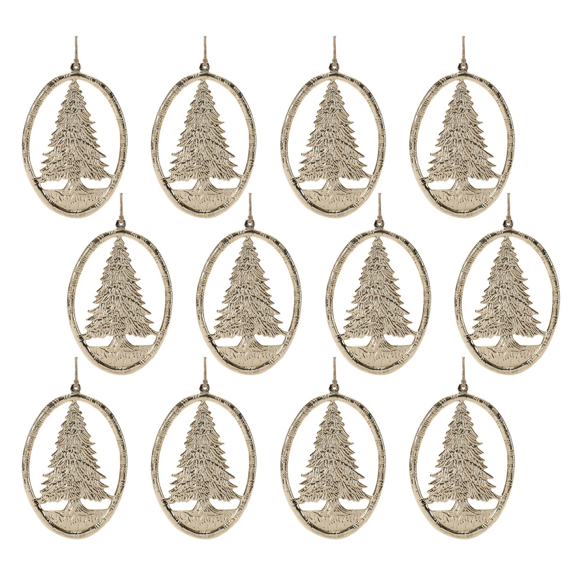 6.25" Etched Metal Pine Tree Ornaments, 12ct.
